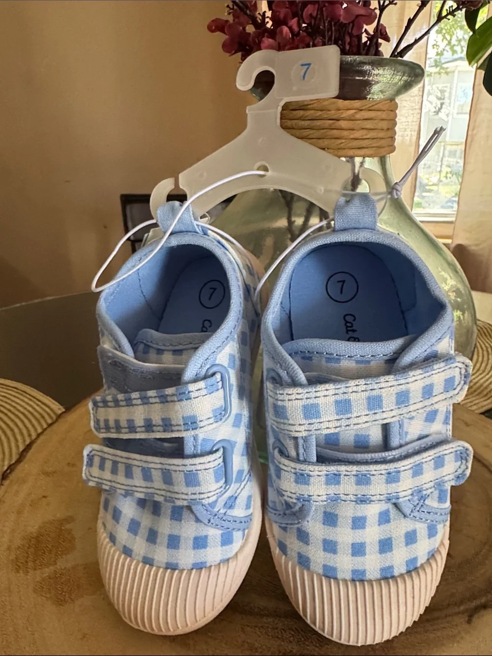 ***2/$15*** Cat & Jack Light Blue Gingham Velcro Sneakers
